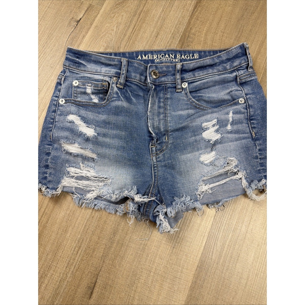 American Eagle Super Hi-Rise Shortie Short Women Size 4 Distressed Stretch